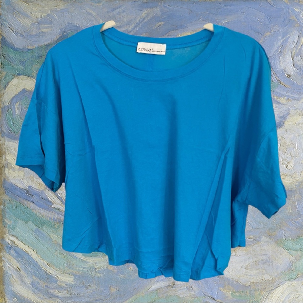 Zenana Outfitters Relaxed Crop Tee in Deep Sky Blue